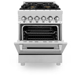 ZLINE 24" 2.8 cu. ft. Dual Fuel Range with Gas Stove and Electric Oven in Stainless Steel with Brass Burners