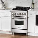 ZLINE 24" 2.8 cu. ft. Dual Fuel Range with Gas Stove and Electric Oven in Stainless Steel with Brass Burners