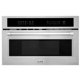 ZLINE 48" Kitchen Package with Stainless Steel Dual Fuel Range, Convertible Vent Range Hood and 24" Microwave Oven