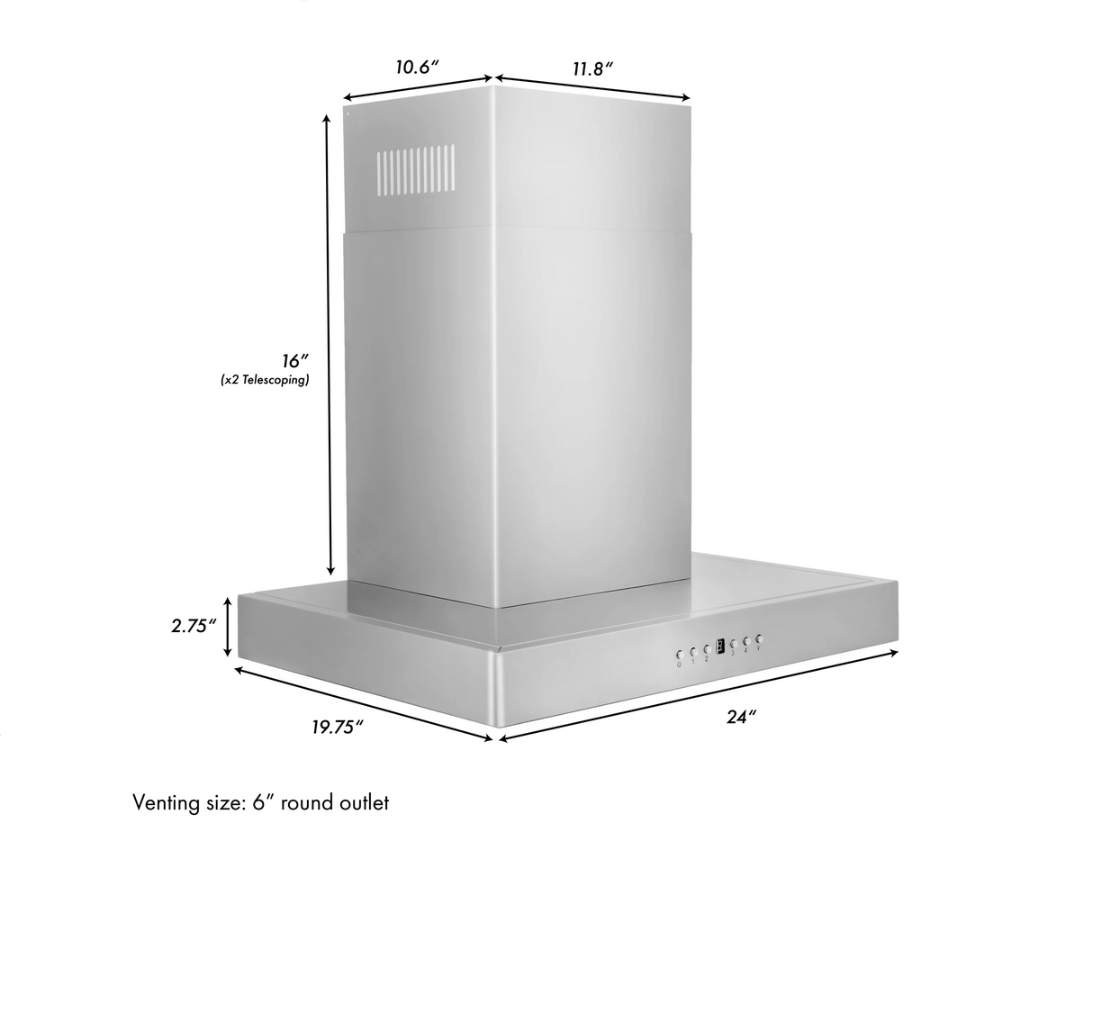 ZLINE 24" Convertible Vent Wall Mount Range Hood in Stainless Steel