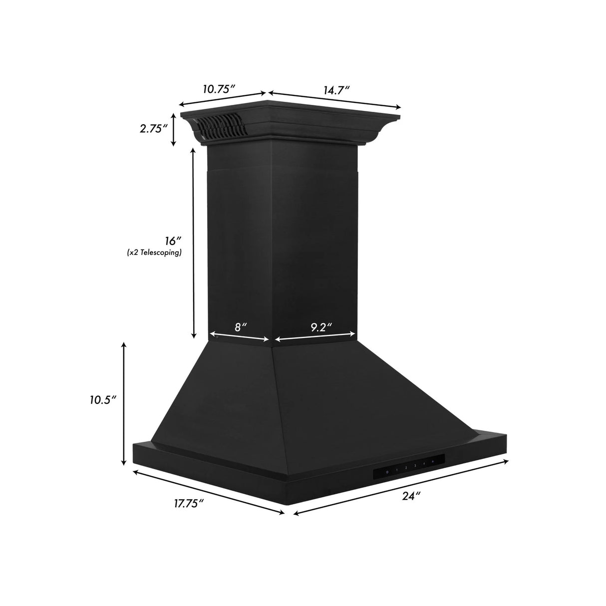 ZLINE 24" CrownSound™Ducted Vent Wall Mount Range Hood in Black Stainless Steel with Built-in Bluetooth Speakers