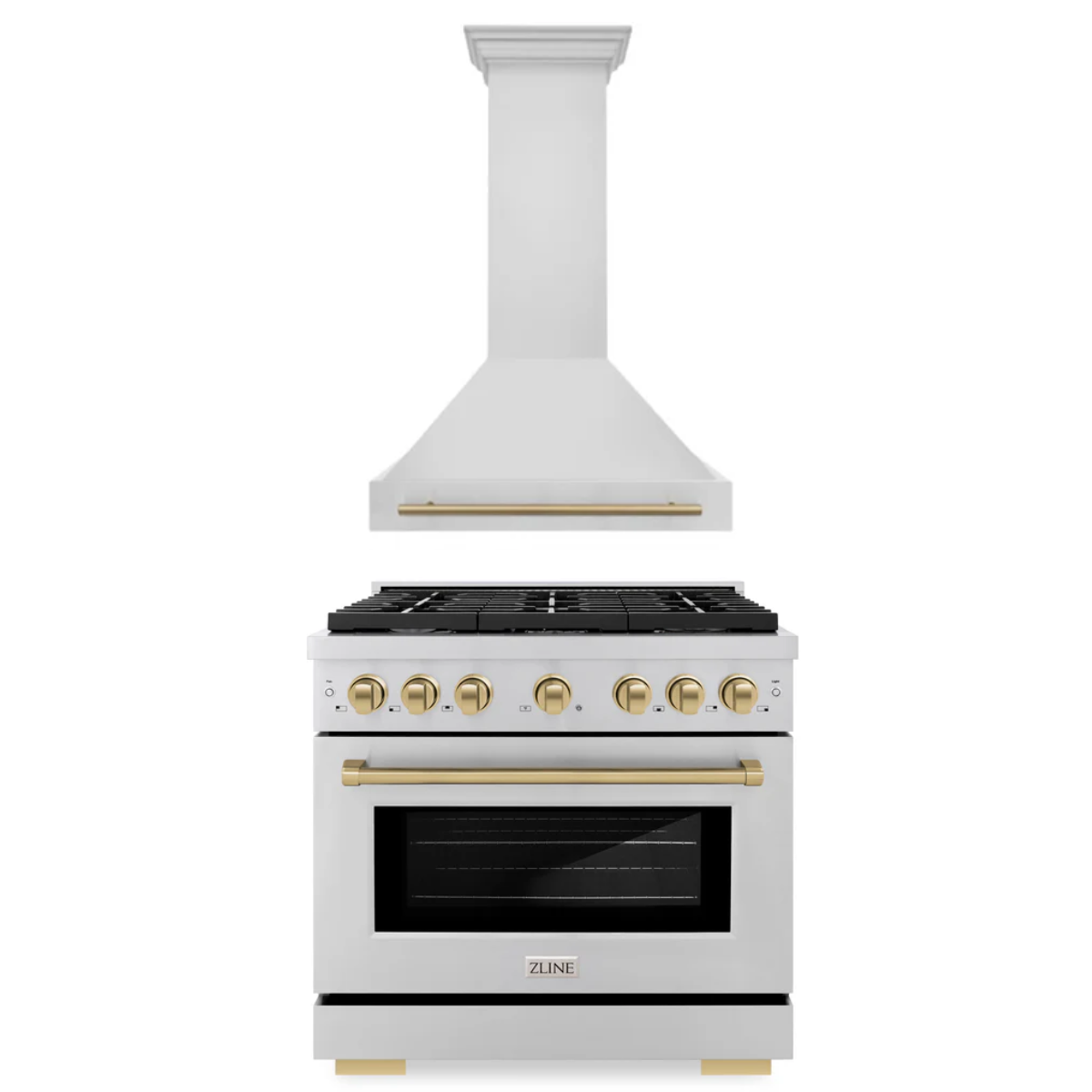 ZLINE Autograph Package - 36 In. Gas Range, Range Hood in Stainless Steel with Champagne Bronze Accents, 2AKP-RGRH36-CB