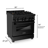 ZLINE 30" Dual Fuel Range in Black Stainless Steel with Brass Burners (RAB-BR-30)