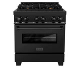 ZLINE 30" Dual Fuel Range in Black Stainless Steel with Brass Burners (RAB-BR-30)