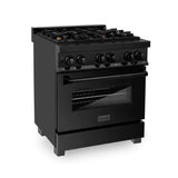 ZLINE 30" Dual Fuel Range in Black Stainless Steel with Brass Burners (RAB-BR-30)