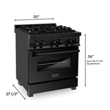 ZLINE 30" 4.0 cu. ft. Dual Fuel Range with Gas Stove and Electric Oven in Black Stainless Steel with Brass Burners