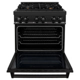 ZLINE 30" 4.0 cu. ft. Dual Fuel Range with Gas Stove and Electric Oven in Black Stainless Steel with Brass Burners