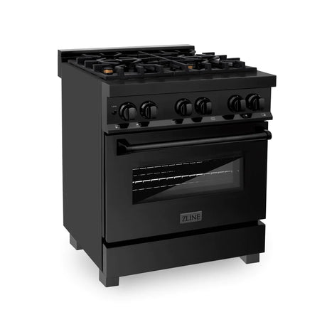 ZLINE 30" 4.0 cu. ft. Dual Fuel Range with Gas Stove and Electric Oven in Black Stainless Steel with Brass Burners