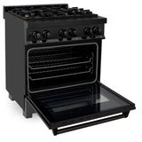 ZLINE 30" 4.0 cu. ft. Dual Fuel Range with Gas Stove and Electric Oven in Black Stainless Steel with Brass Burners