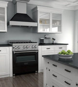 ZLINE 30" Kitchen Package with DuraSnow Stainless Steel Dual Fuel Range and Convertible Vent Range Hood in Black Matte