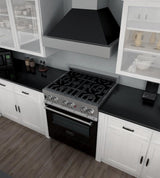 ZLINE 30" Kitchen Package with DuraSnow Stainless Steel Dual Fuel Range and Convertible Vent Range Hood in Black Matte