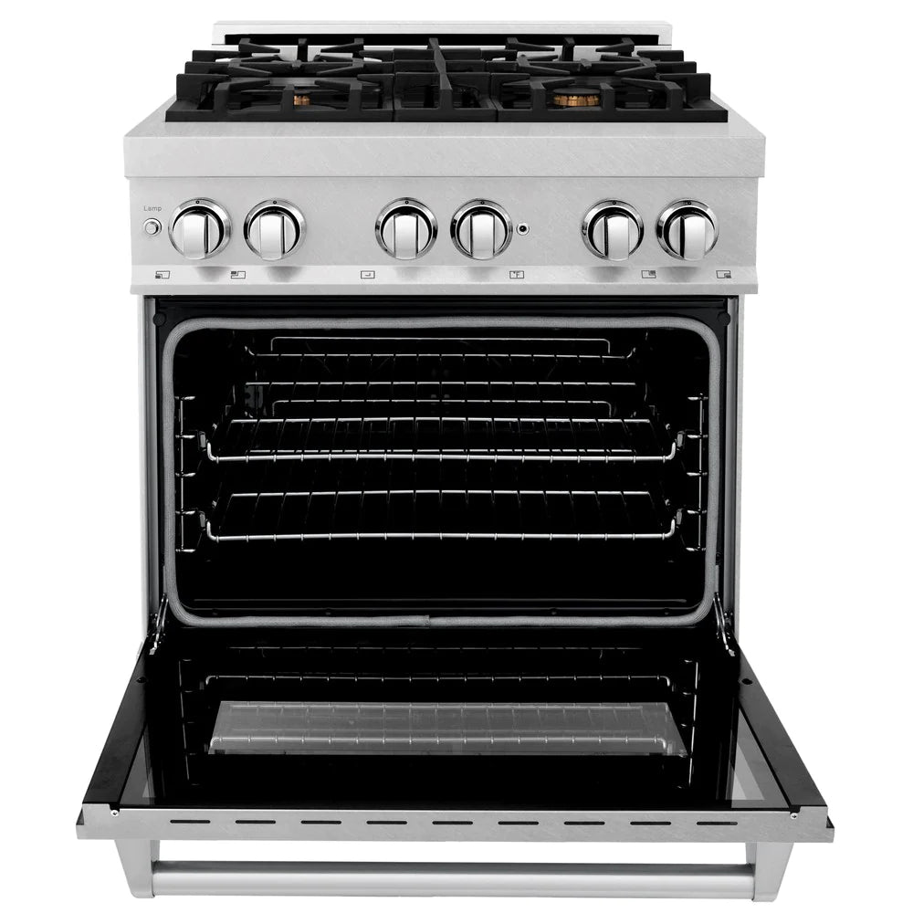 ZLINE 30" 4.0 cu. ft. Dual Fuel Range with Gas Stove and Electric Oven in DuraSnow Stainless Steel and Brass Burners