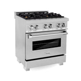 ZLINE 30" 4.0 cu. ft. Dual Fuel Range with Gas Stove and Electric Oven in DuraSnow Stainless Steel and Brass Burners