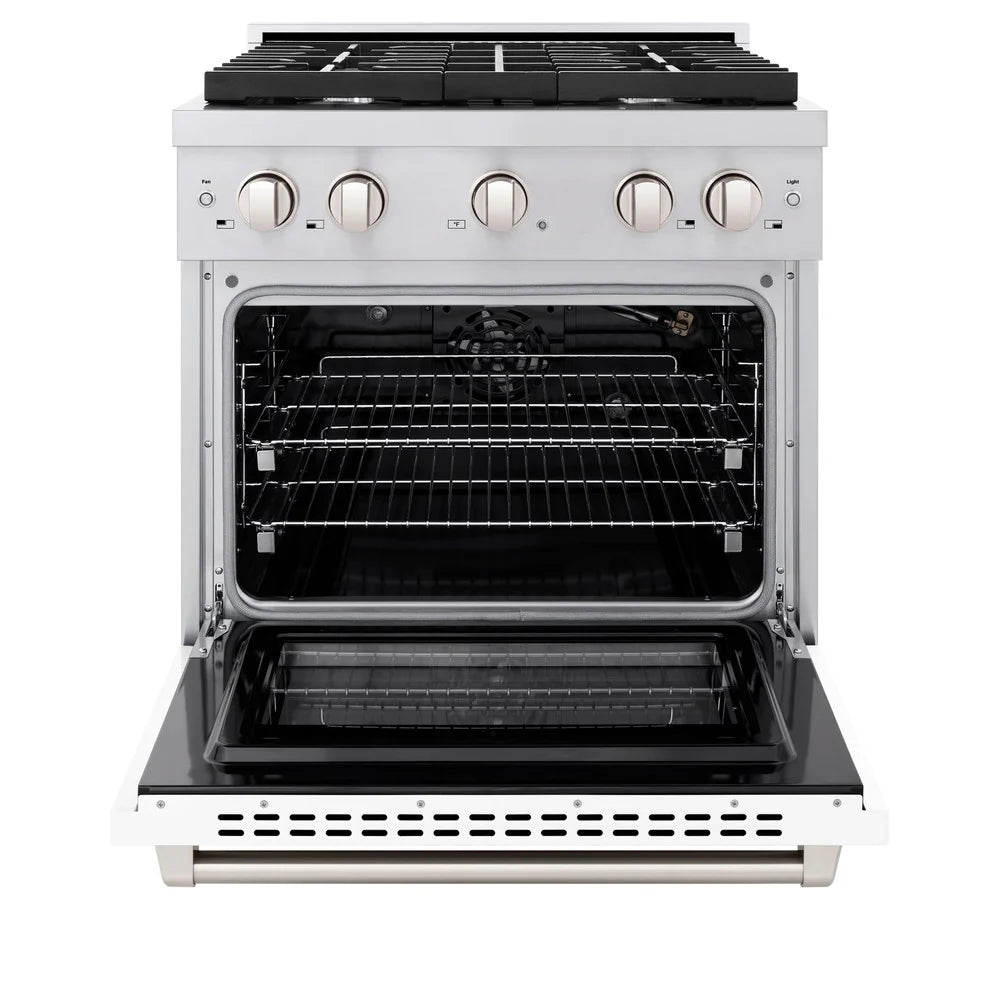 ZLINE 30" 4.0 cu. ft. Electric Oven and Gas Cooktop Dual Fuel Range with Griddle and White Matte Door in Stainless Steel