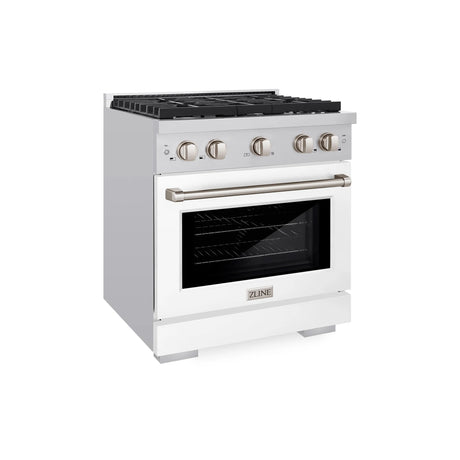 ZLINE 30" 4.0 cu. ft. Electric Oven and Gas Cooktop Dual Fuel Range with Griddle and White Matte Door in Stainless Steel