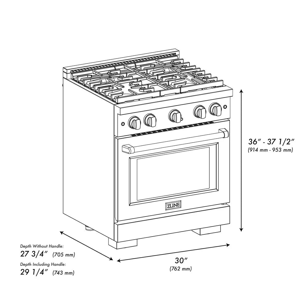 ZLINE 30 in. 4.2 cu. ft. 4 Burner Gas Range with Convection Gas Oven in Black Stainless Steel