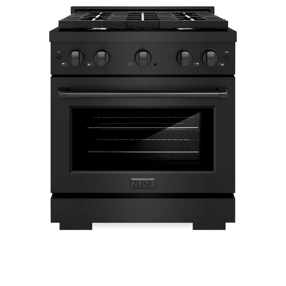 ZLINE 30 in. 4.2 cu. ft. 4 Burner Gas Range with Convection Gas Oven in Black Stainless Steel