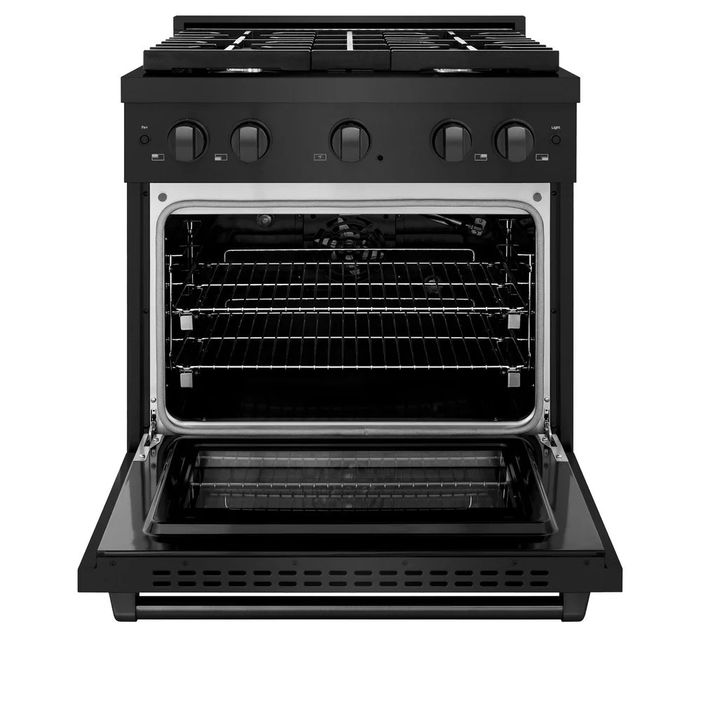 ZLINE 30 in. 4.2 cu. ft. 4 Burner Gas Range with Convection Gas Oven in Black Stainless Steel