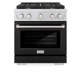 ZLINE 30 in. 4.2 cu. ft. 4 Burner Gas Range with Convection Gas Oven in DuraSnow® Stainless Steel with Black Matte Door