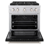 ZLINE 30 in. 4.2 cu. ft. 4 Burner Gas Range with Convection Gas Oven in DuraSnow® Stainless Steel with Black Matte Door