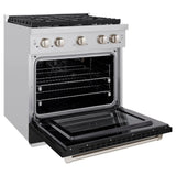 ZLINE 30 in. 4.2 cu. ft. 4 Burner Gas Range with Convection Gas Oven in DuraSnow® Stainless Steel with Black Matte Door