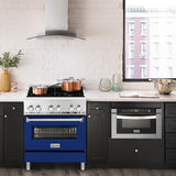 ZLINE 30" Kitchen Package with Dual Fuel Range in Blue Gloss Door and Convertible Vent Range Hood