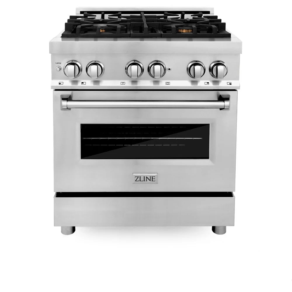 ZLINE 30" 4.0 cu. ft. Dual Fuel Range with Gas Stove and Electric Oven in Stainless Steel with Brass Burners