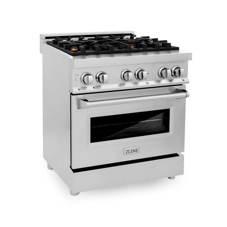 ZLINE 30" 4.0 cu. ft. Dual Fuel Range with Gas Stove and Electric Oven in Stainless Steel with Brass Burners