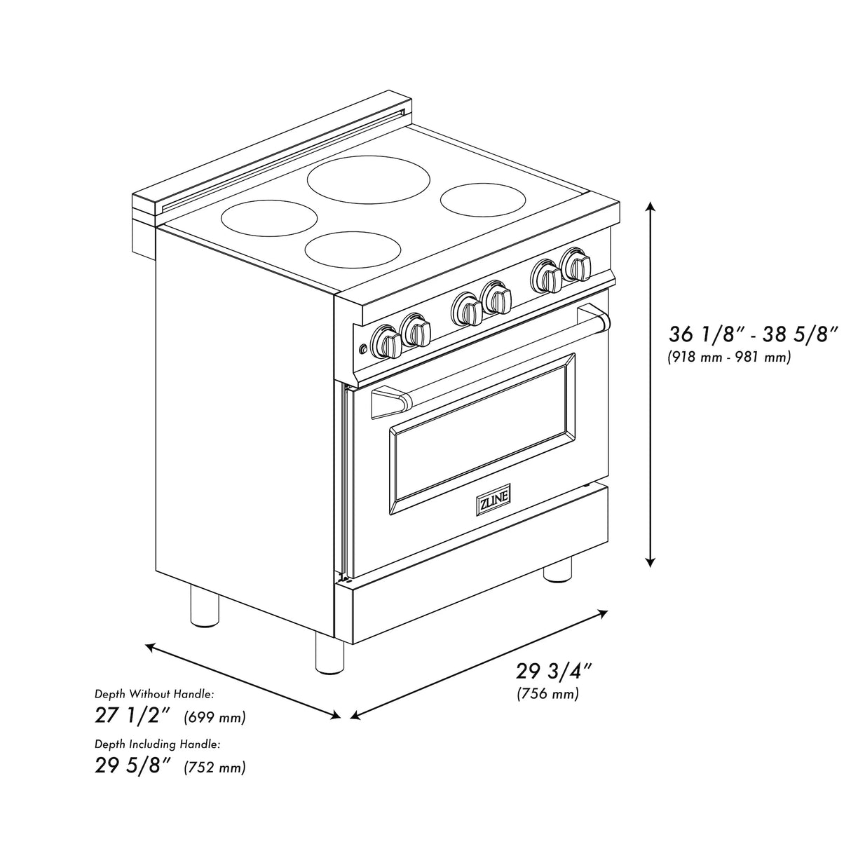 ZLINE 30" 4.0 cu. ft. Induction Range with a 4 Element Stove and Electric Oven