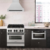 ZLINE 30" Autograph Edition Kitchen Package with Stainless Steel Dual Fuel Range and Range Hood with Matte Black Accents