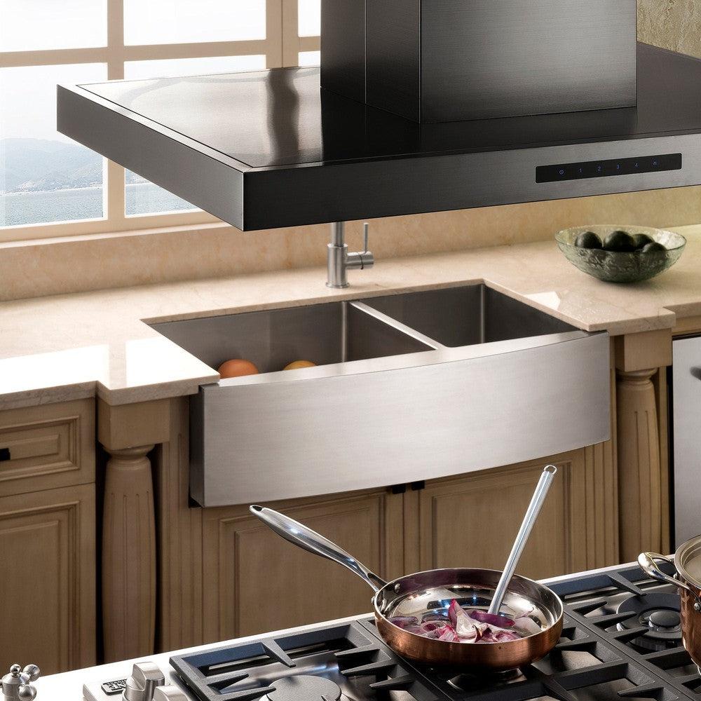 ZLINE 30" Convertible Island Mount Range Hood in Black Stainless Steel