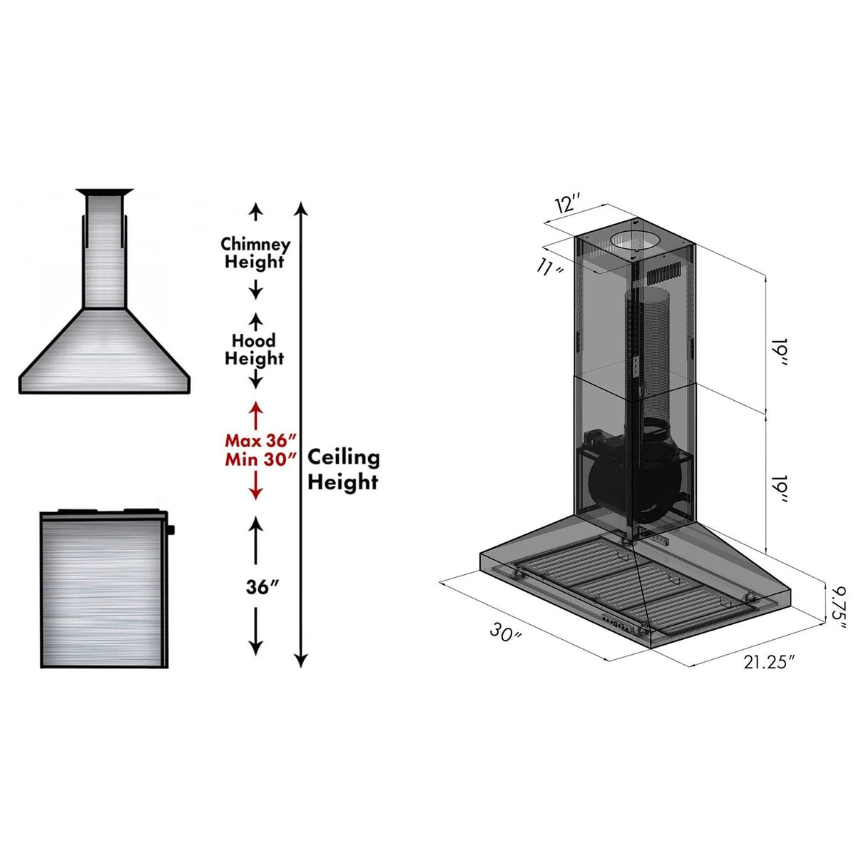 ZLINE 30" Convertible Island Mount Range Hood in Stainless Steel