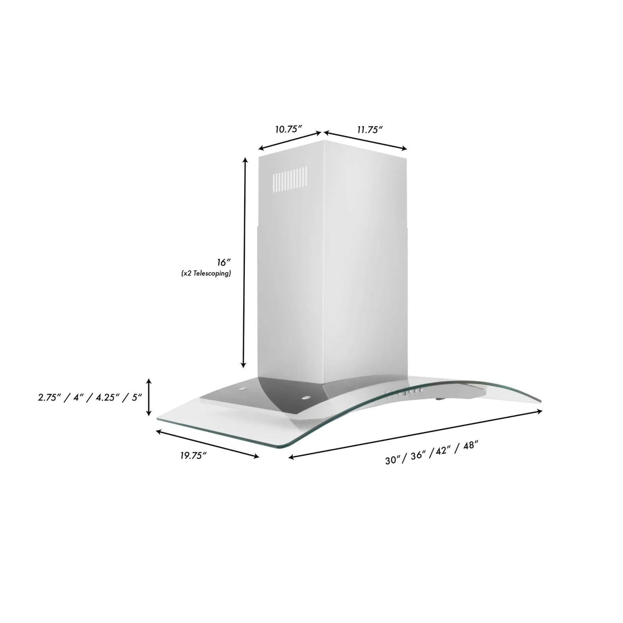 ZLINE 30" Convertible Vent Convertible Vent Wall Mount Range Hood in Stainless Steel & Glass