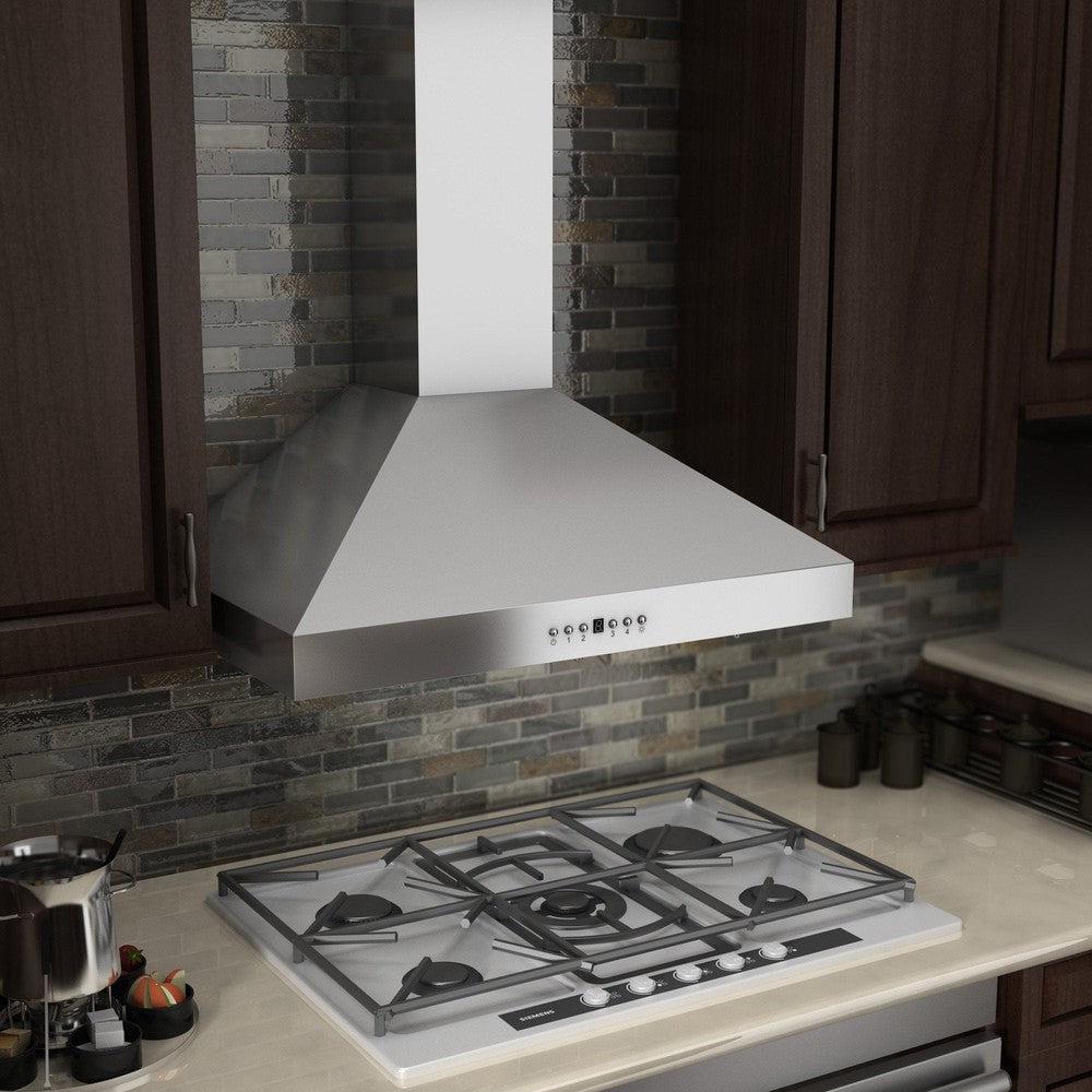 ZLINE 30" Convertible Vent Convertible Vent Wall Mount Range Hood in Stainless Steel with Crown Molding