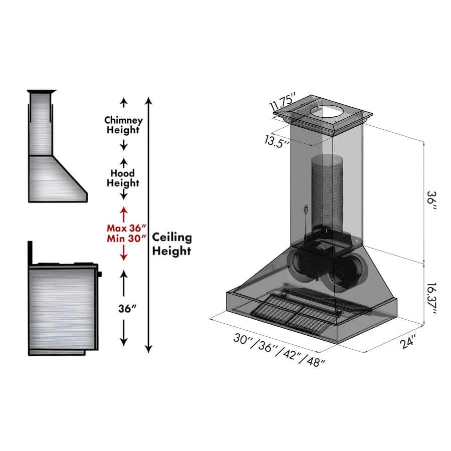 ZLINE 30" Designer Series Convertible Vent Wall Mount Range Hood in Hand Hammered Copper