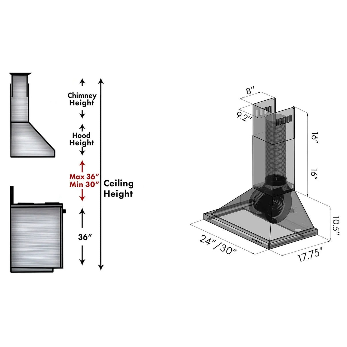 ZLINE 30" Wall Mount Range Hood in Black Stainless Steel (BSKBN-30)