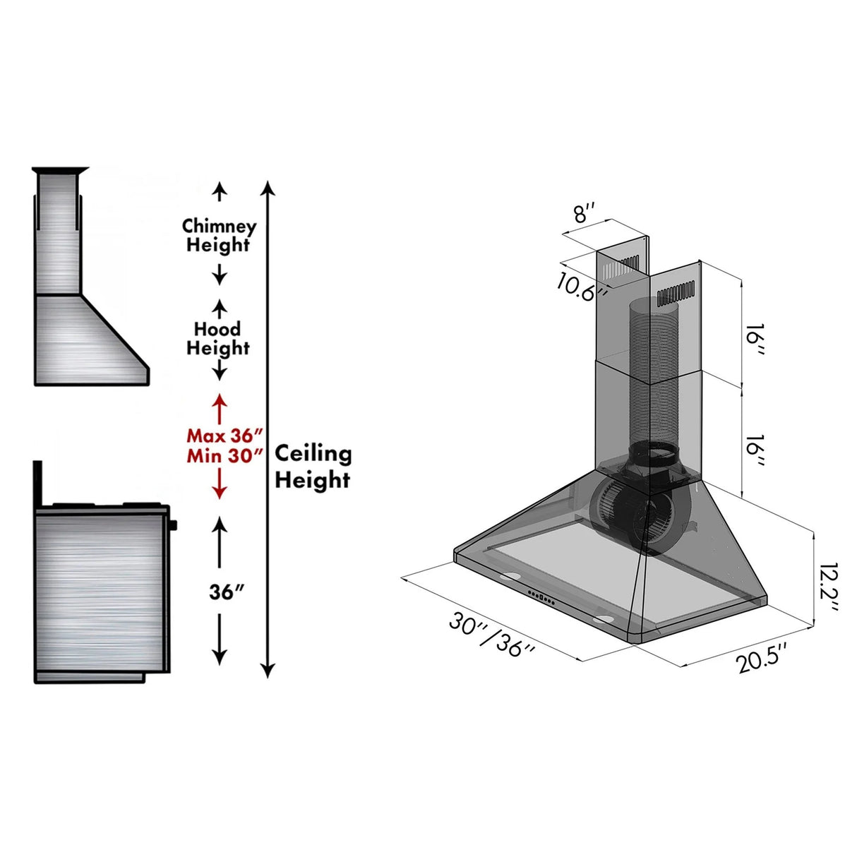 ZLINE 30" Convertible Vent Wall Mount Range Hood in Stainless Steel