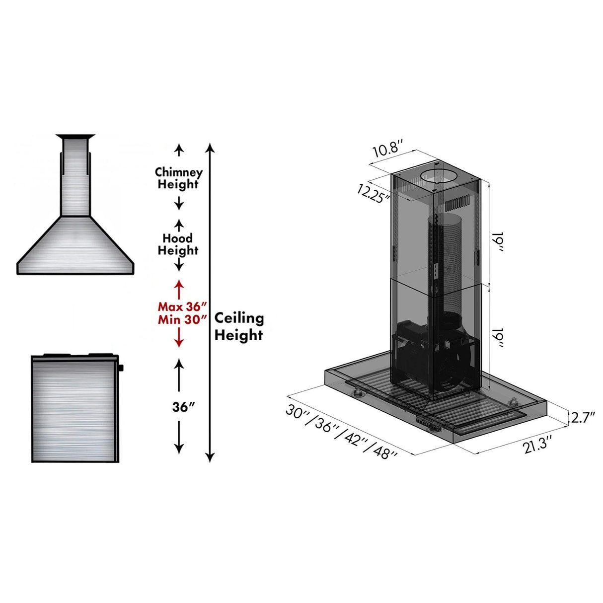 ZLINE 30" Convertible Vent Island Mount Range Hood in Stainless Steel