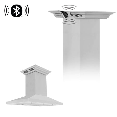 ZLINE 30" CrownSound™ Ducted Vent Island Mount Range Hood in Stainless Steel with Built-in Bluetooth Speakers