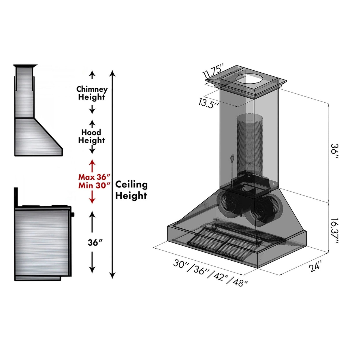 ZLINE 30" Designer Series Convertible Vent Wall Mount Range Hood in Oil Rubbed Bronze