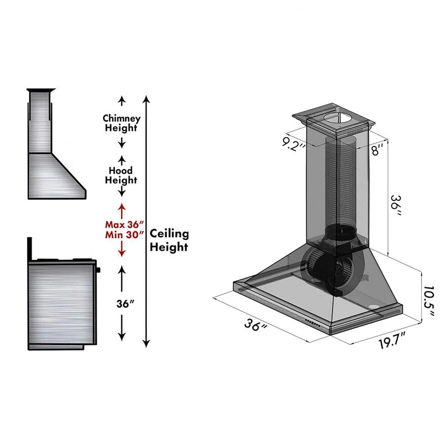 ZLINE 30" Designer Series Hand-Hammered Convertible Vent Wall Mount Range Hood