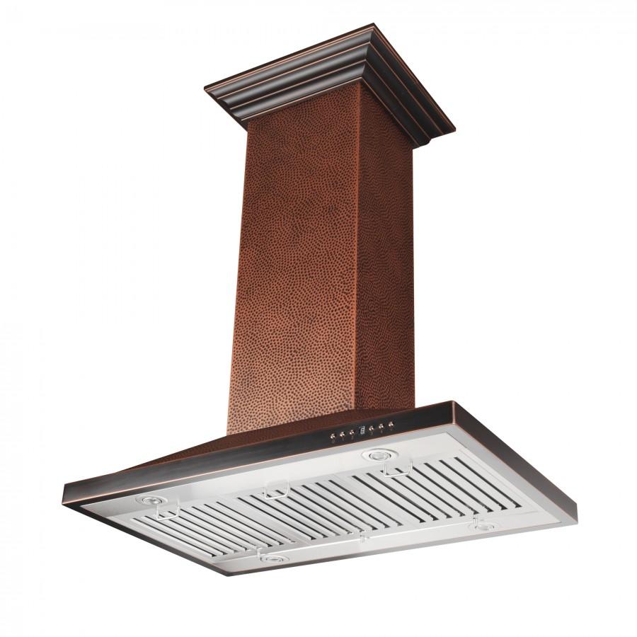 ZLINE 30" Designer Series Hand Hammered Copper Convertible Vent Island Mount Range Hood