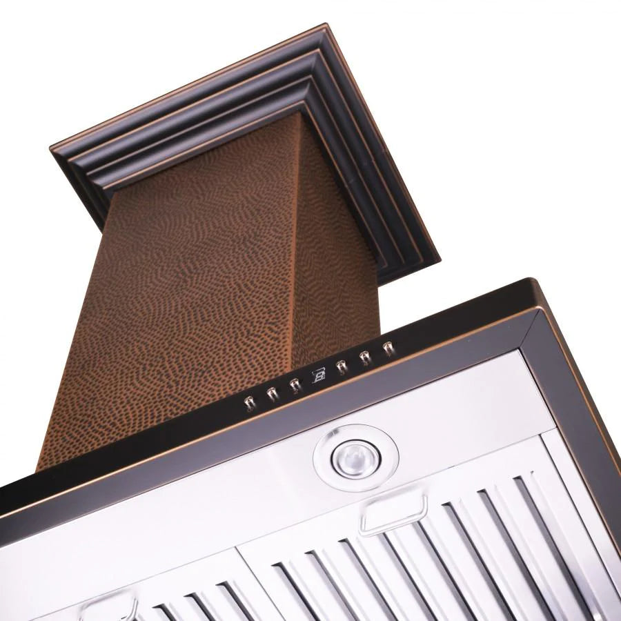 ZLINE 30" Designer Series Hand Hammered Copper Convertible Vent Island Mount Range Hood button