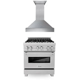 ZLINE 30" Kitchen Package with DuraSnow® Stainless Steel Dual Fuel Range and Convertible Vent Range Hood