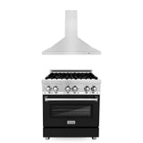 ZLINE 30" Kitchen Package with Dual Fuel Range in Matte Black and Convertible Vent Range Hood