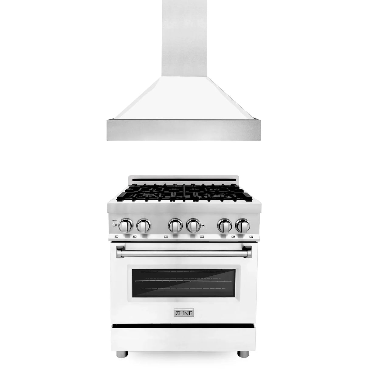 ZLINE 30" Kitchen Package with Dual Fuel Range in White Matte and Convertible Vent Range Hood