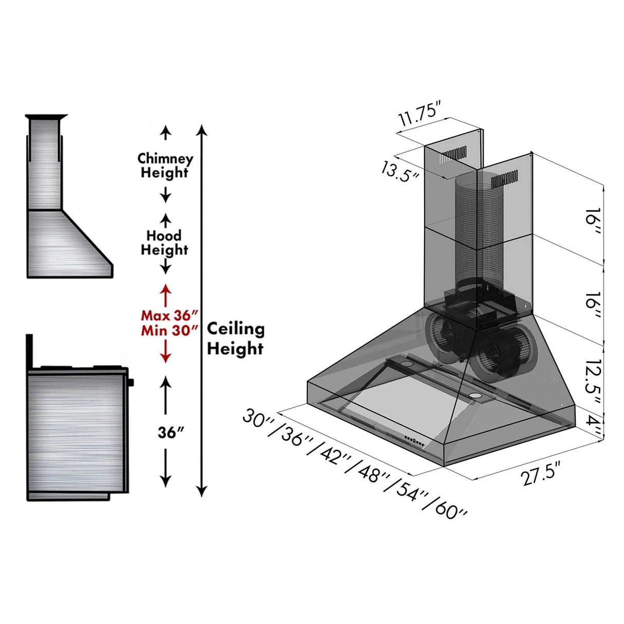 ZLINE 30" Professional Convertible Vent Wall Mount Range Hood in Stainless Steel