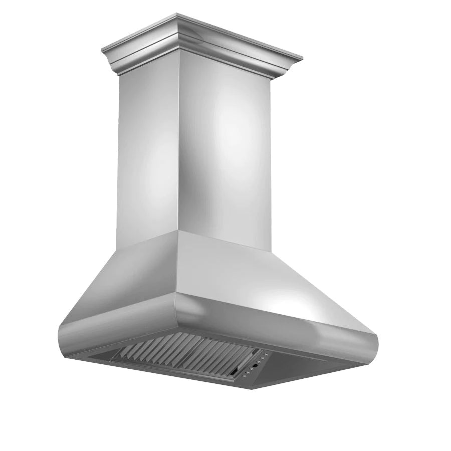 ZLINE 30" Professional Convertible Vent Wall Mount Range Hood in Stainless Steel with Crown Molding
