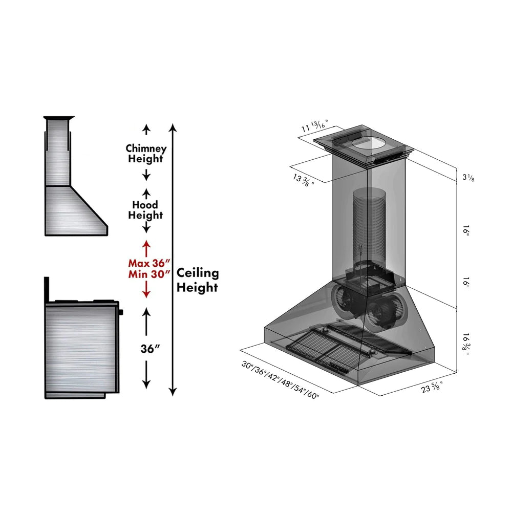 ZLINE 30" Professional Convertible Vent Wall Mount Range Hood in Stainless Steel with Crown Molding