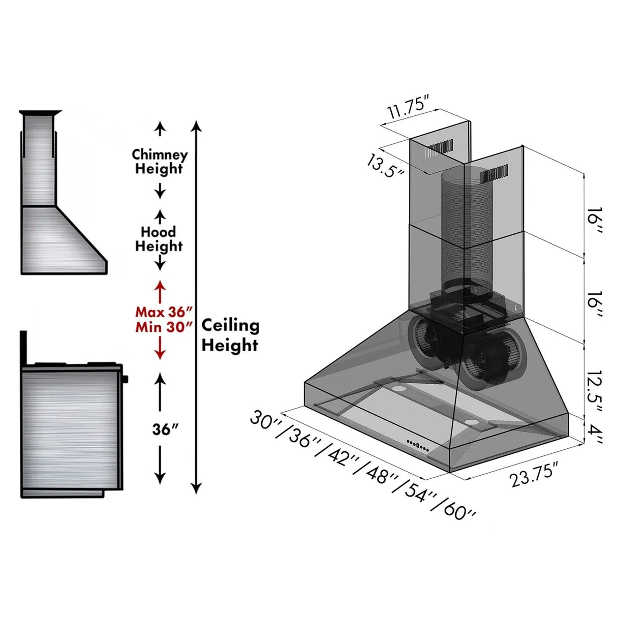 ZLINE 30" Professional Ducted Wall Mount Range Hood in Stainless Steel